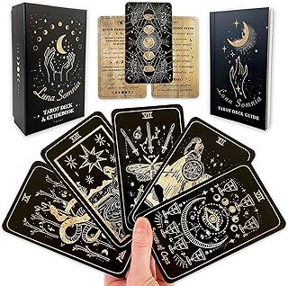 Luna Somnia Tarot Deck with Guidebook & Box - 78 Cards Complete Full Deck - Moon Dreams Starry Celestial Astrology Witchy Black Gold Divination Tool
